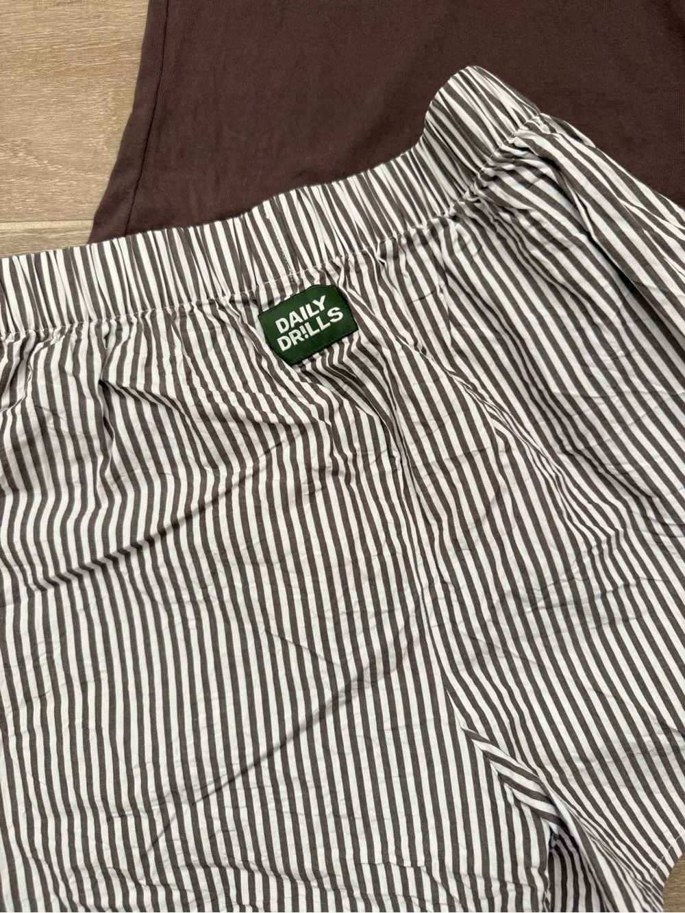 Daily Drills Poplin Resort Shorts Stripe (boxers) and Everyday Tee- Mocha